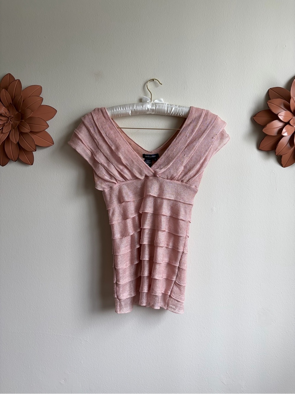 Max Edition Layered Ruffle V-Neck Top - Light Pink